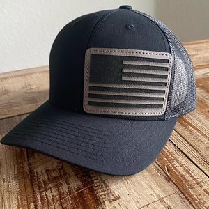 Mens US flag baseball hat with leather patch NEW made to order